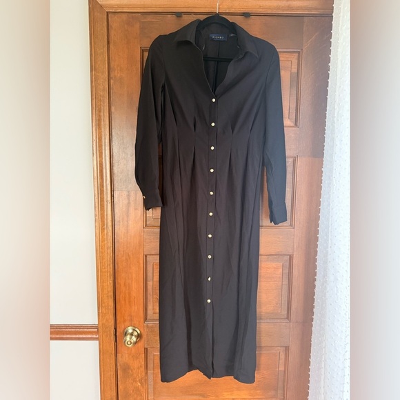 Piombo Black Long Sleeve Button Down Dress - Picture 1 of 4